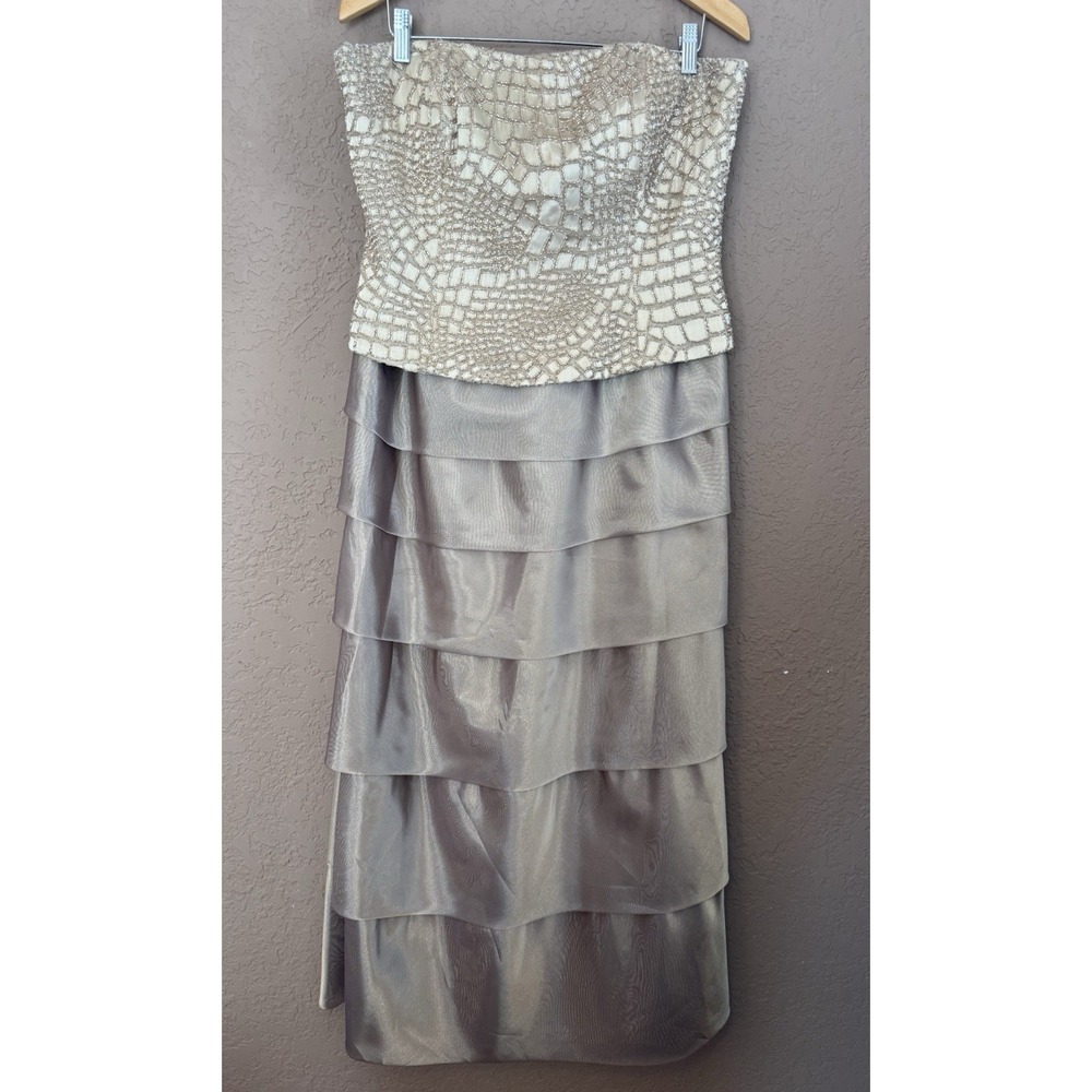 VTG Jovani Gold Bronze Prom Evening Formal Long Dress Gown Sz 18 Zip Close Glam